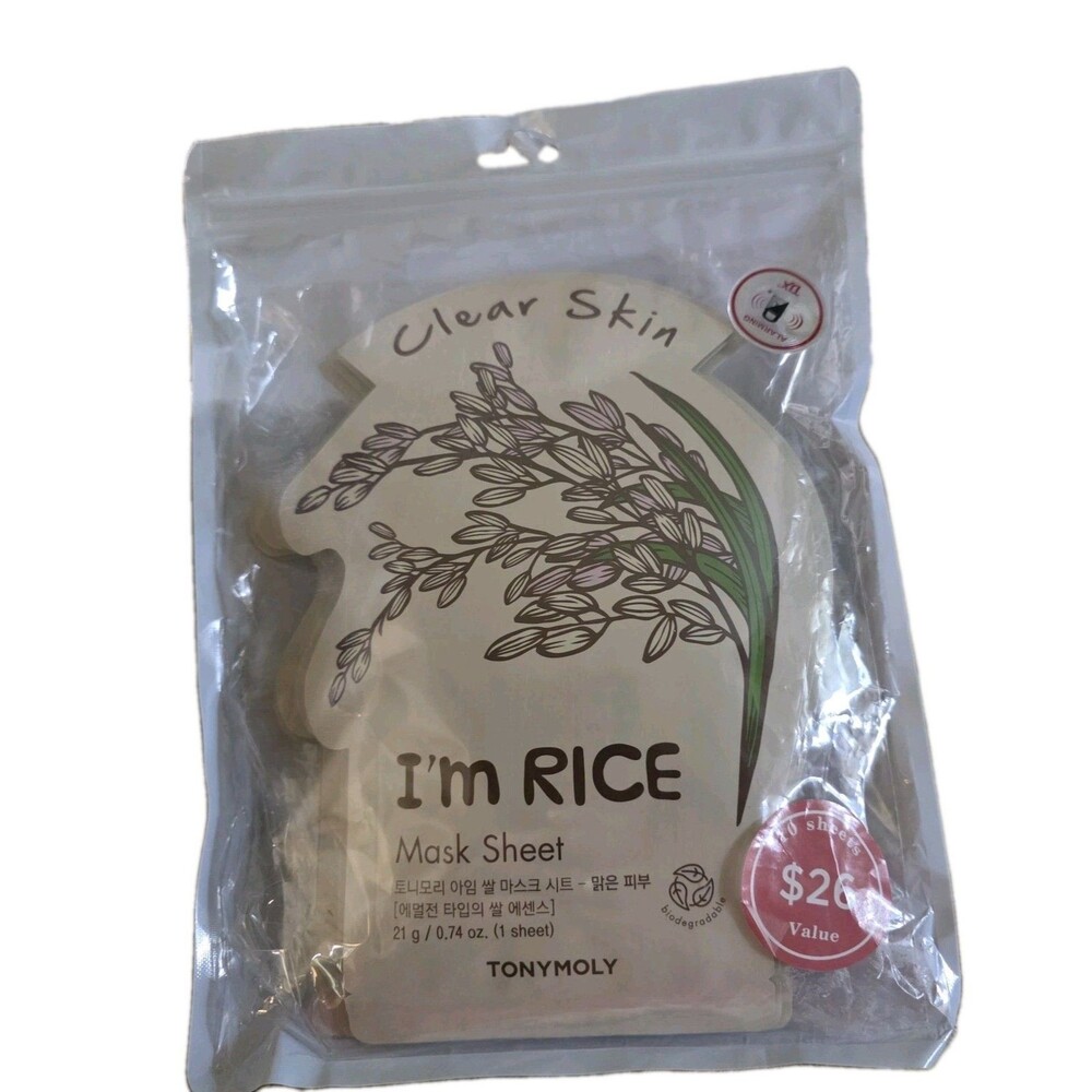 TONYMOLY I'm Rice Clear Skin Face Mask Sheet, Rice Extract 0.74 oz Biodegradable
